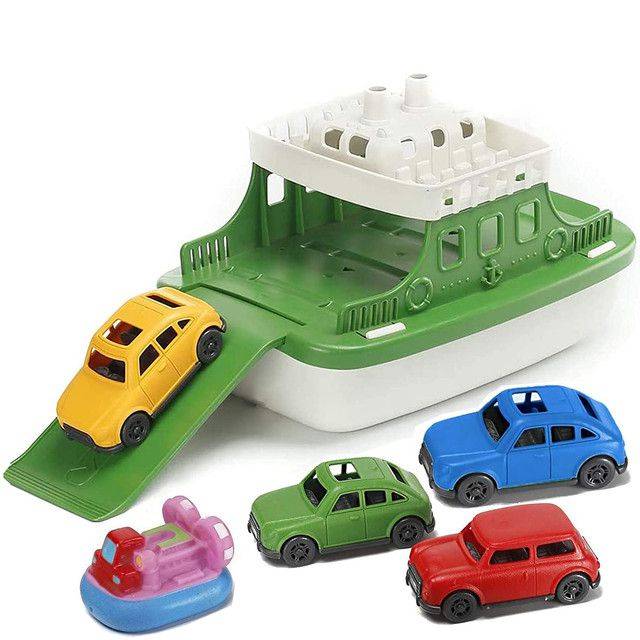 6 Piece Ferry Boat Bath Toys for Toddlers with Mini Cars & Boat Squirter
