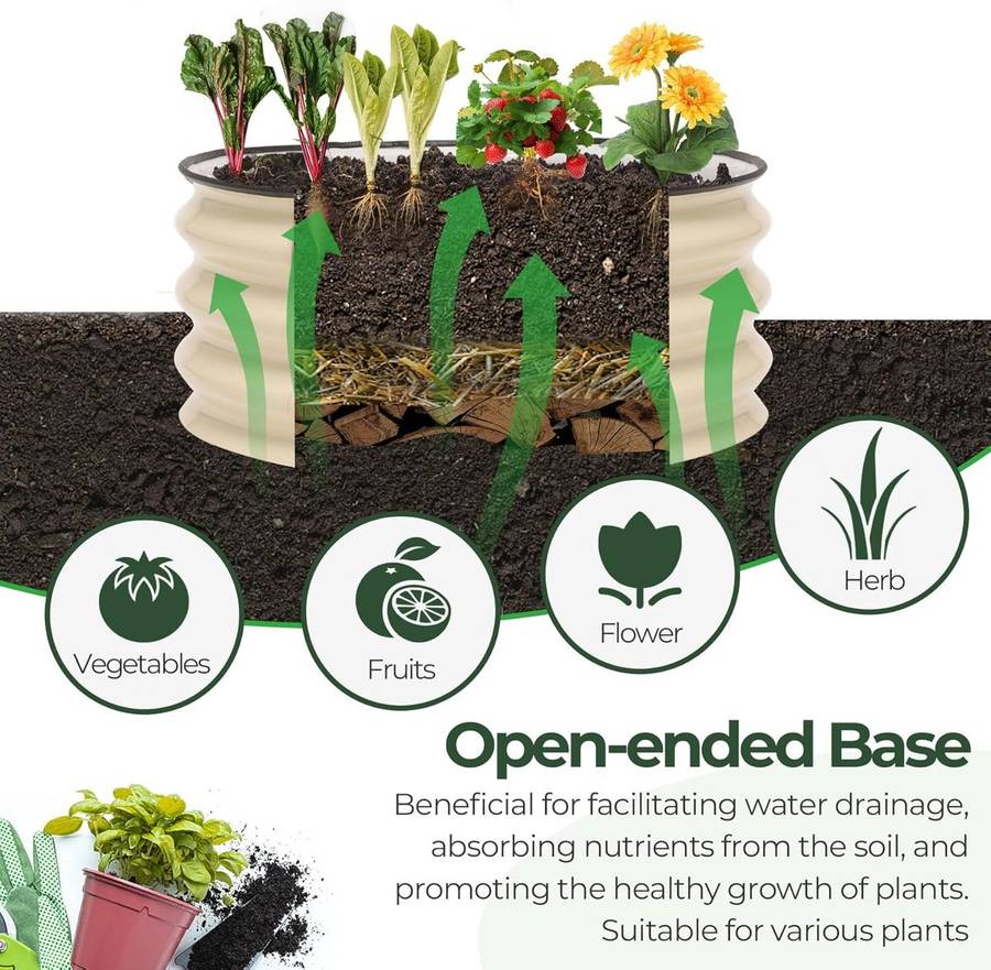 Galvanised Metal Raised Bed Vegetable Planter Box For Outdoor Garden -Round|