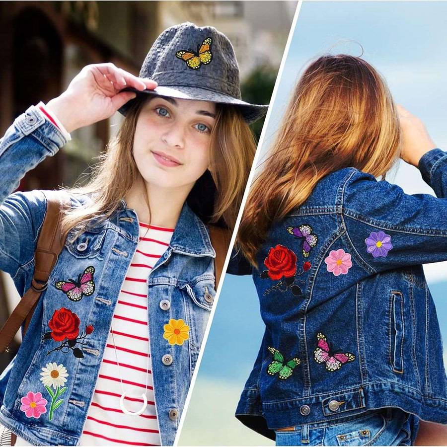 50 Pack Flower Iron on Repair Patch For Jeans Denim Fabric With Needle