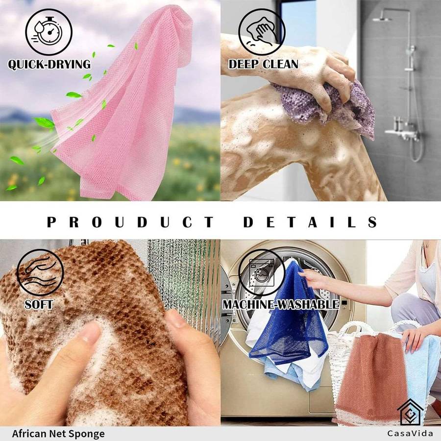 African Net Exfoliating Bath Sponges - Set of 4