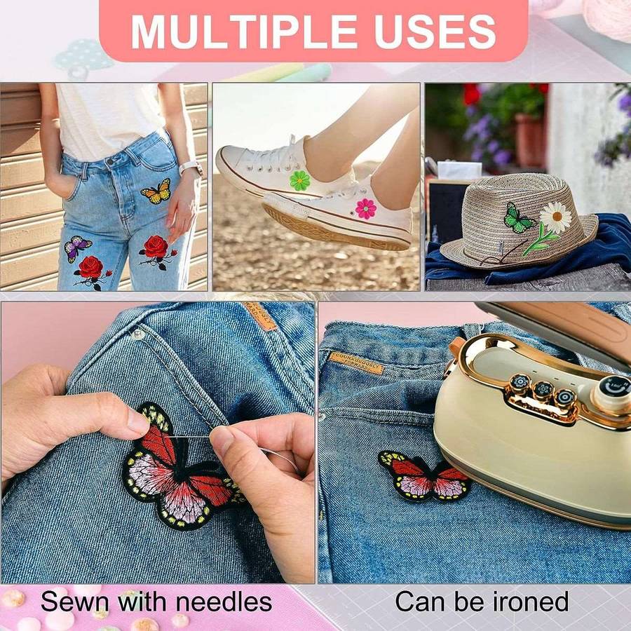 50 Pack Flower Iron on Repair Patch For Jeans Denim Fabric With Needle