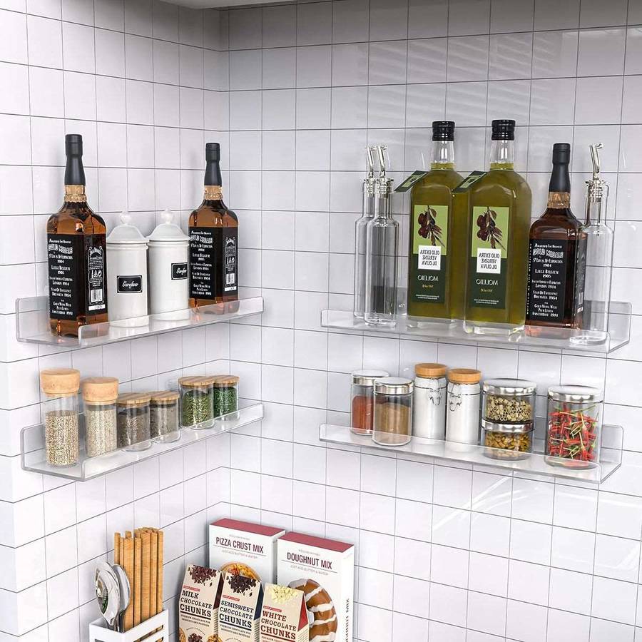 4 Pack Clear Acrylic Shelves For Wall Storage Decor DIY Floating Shelf