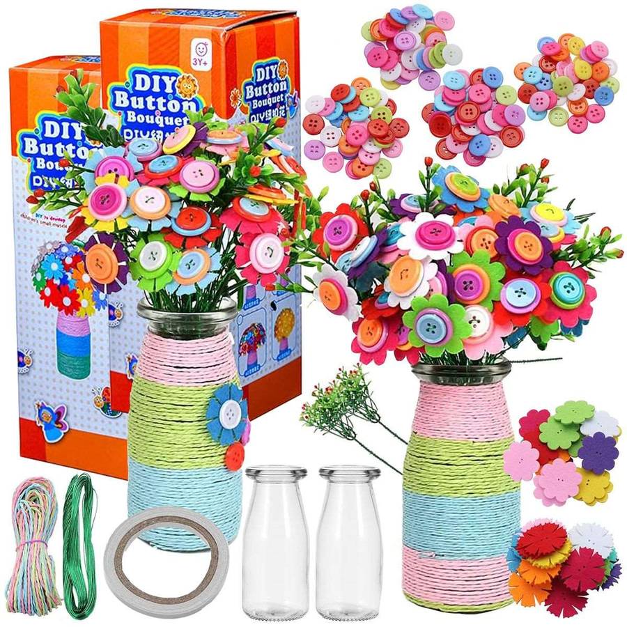 DIY Crafts For Girls- Make Your Own 2 Bouquet With Buttons & Felt Flowers