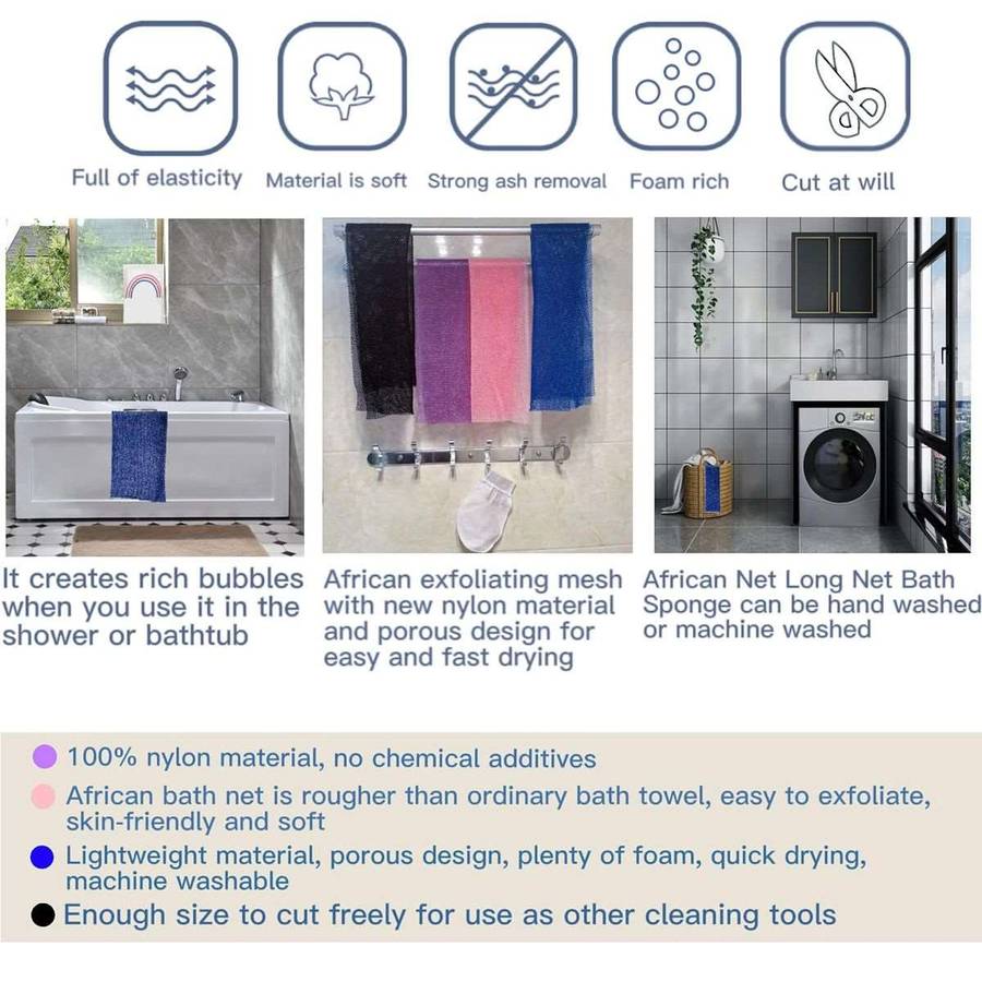 African Net Exfoliating Bath Sponges - Set of 4