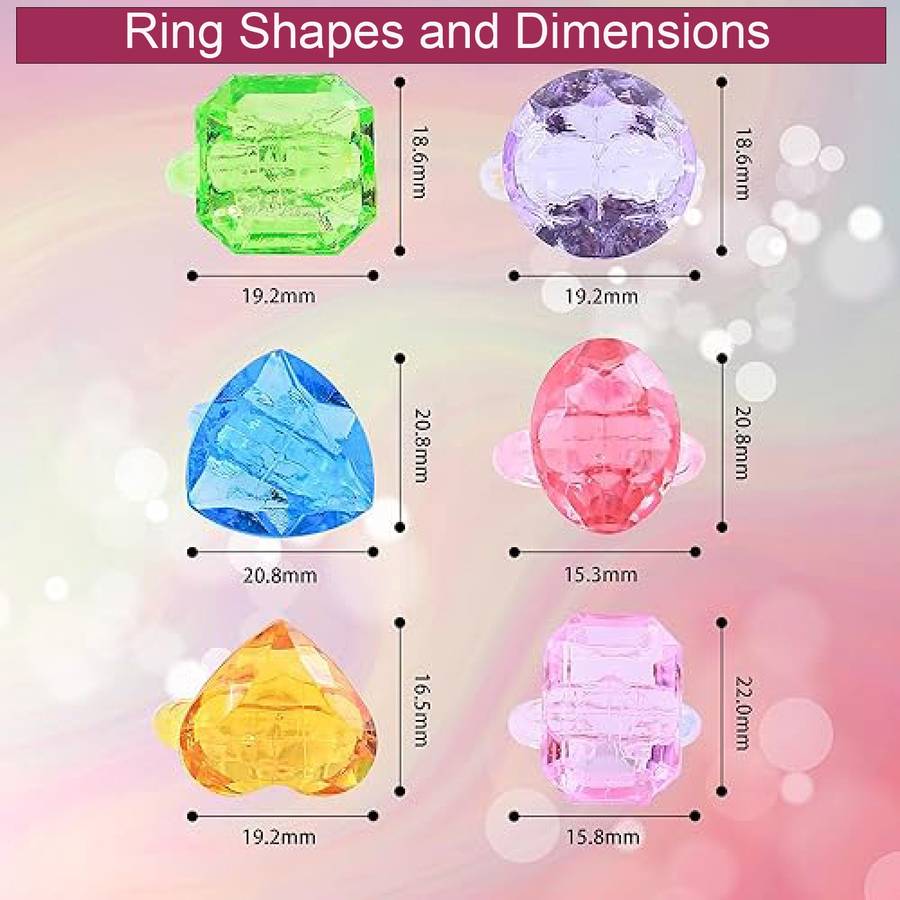 158 Piece Acrylic Gem Rings For Girls & Boys Kids Dress Up Party Favor Toys