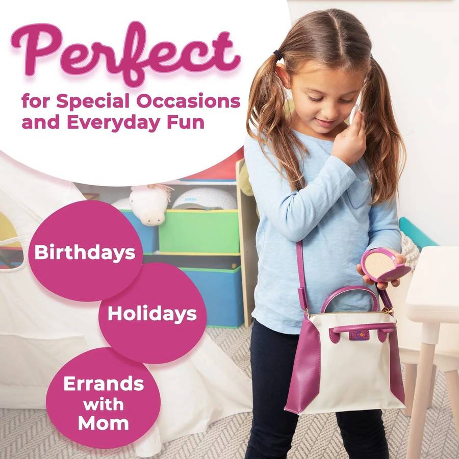 22 Piece Little Girls Purse With Pretend Play Fake Makeup Toddler Accessories - Premium Purple