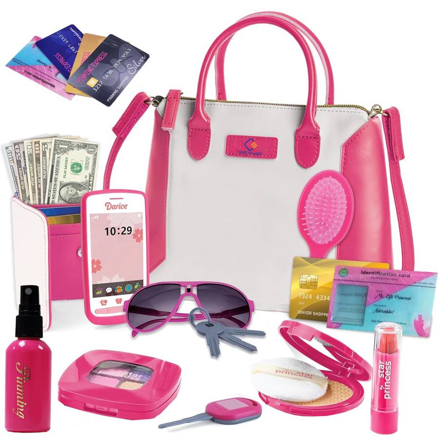 22 Piece Little Girls Purse With Pretend Play Fake Makeup Toddler Accessories - Premium Purple