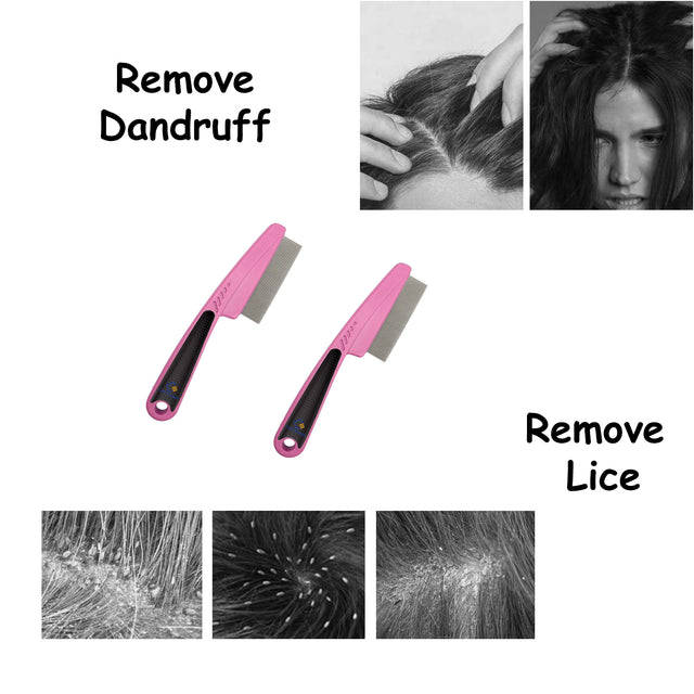 2 Pack Dandruff Comb Stainless Steel Fine Tooth Professional Lice Remover