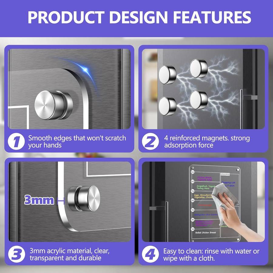 Clear Acrylic Magnetic Dry Erase Board Weekly Meal Menu Planner For Fridge