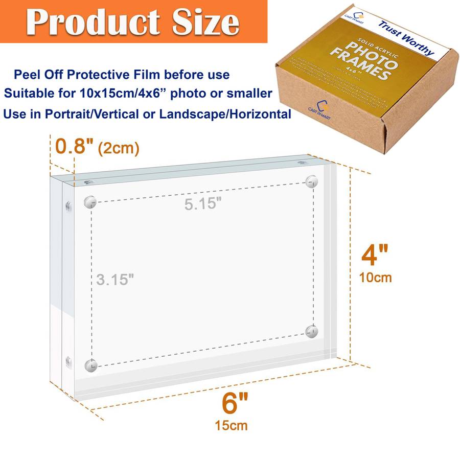 2 Pack Magnetic Clear Acrylic Picture Frames 4x6" Dual Side Photo Frame