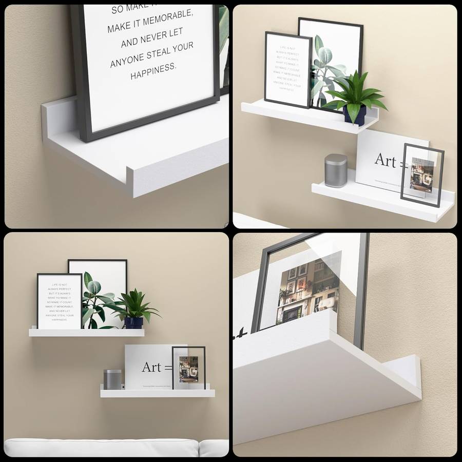 6 Pack Floating Shelves With Lips Hanging Wall Decor For Bedroom Bathroom - Modern Black