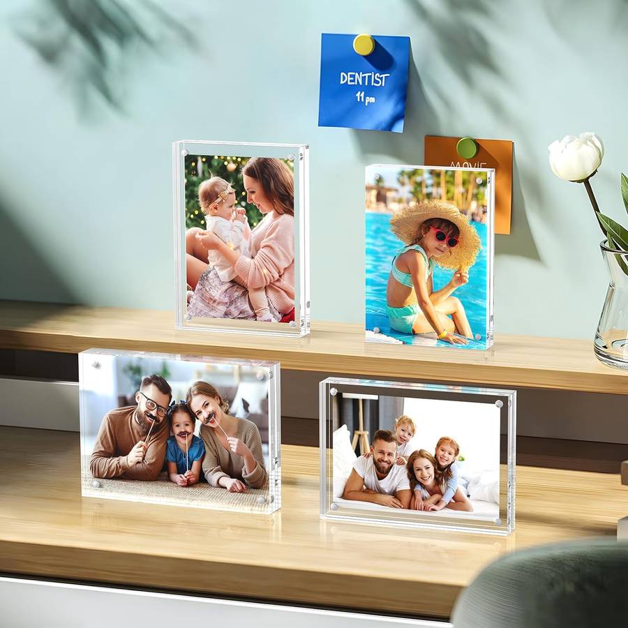 2 Pack Magnetic Clear Acrylic Picture Frames 4x6" Dual Side Photo Frame
