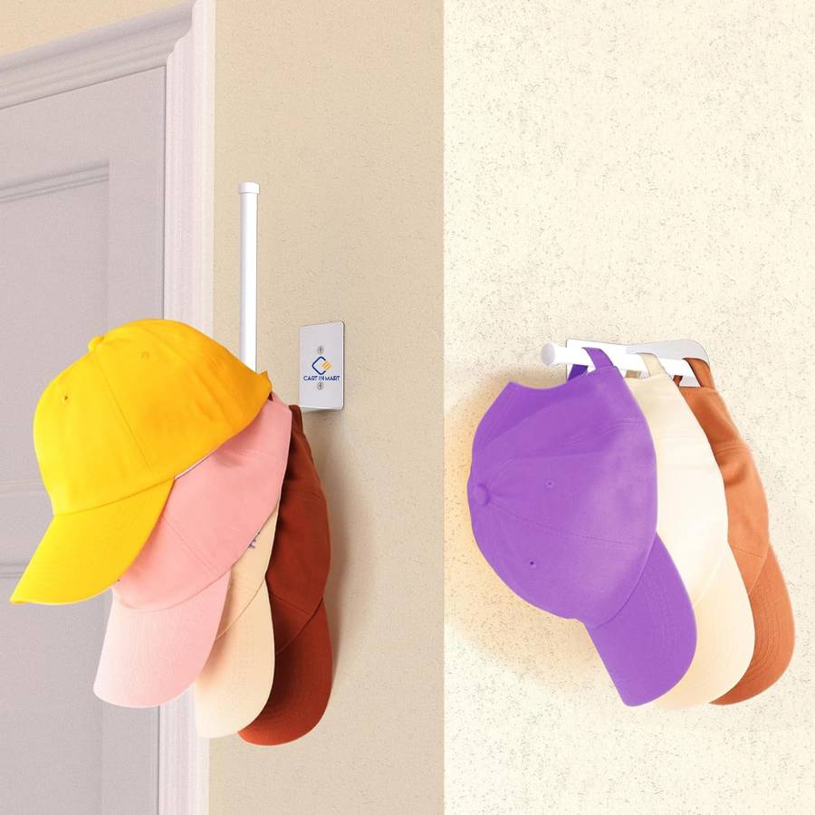 2 Pack Hat Racks Organiser For Baseball Caps Hanger Holder Door Wall - White
