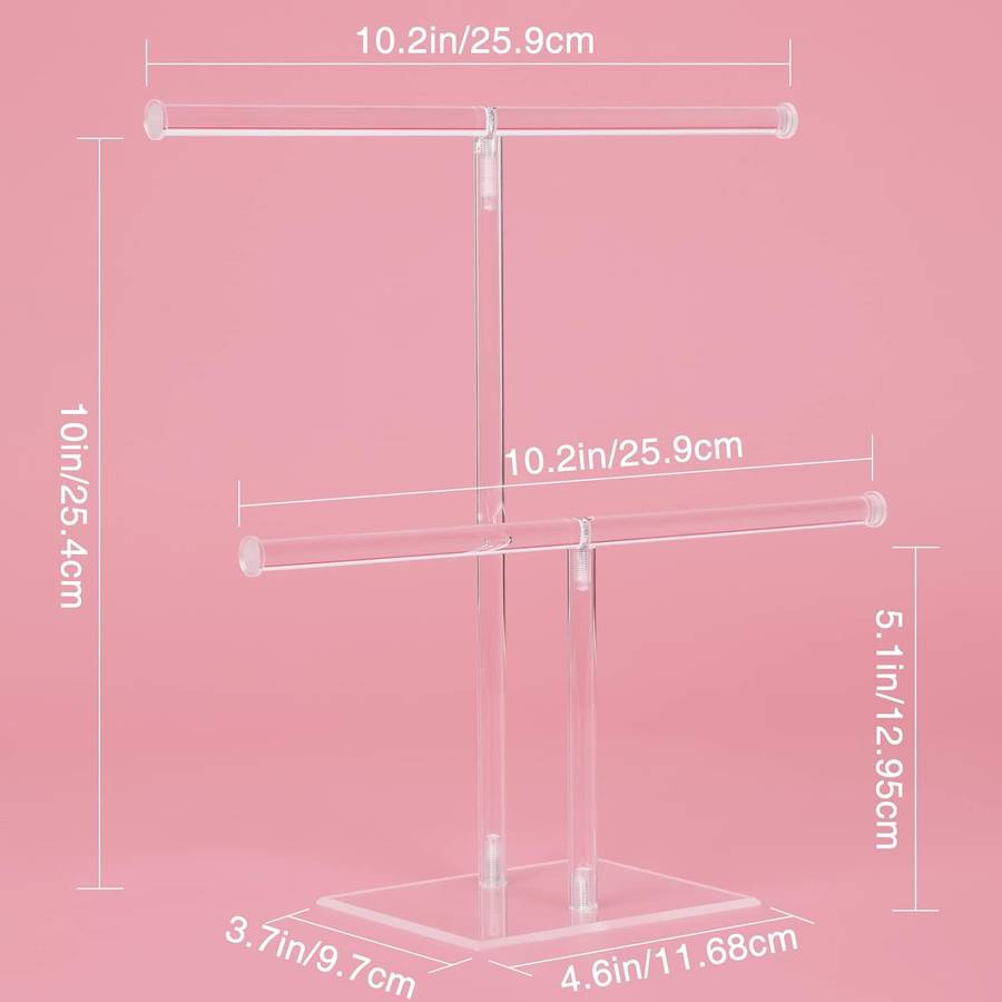 2 Tier Clear Acrylic Jewelry Stand Hanging Necklace Bracelet Display Holder