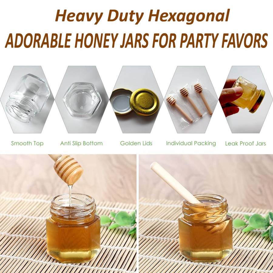 20 Pack Mini Honey Jars Pots With Dipper, Bee Pendant, Jute Party Gift Favor
