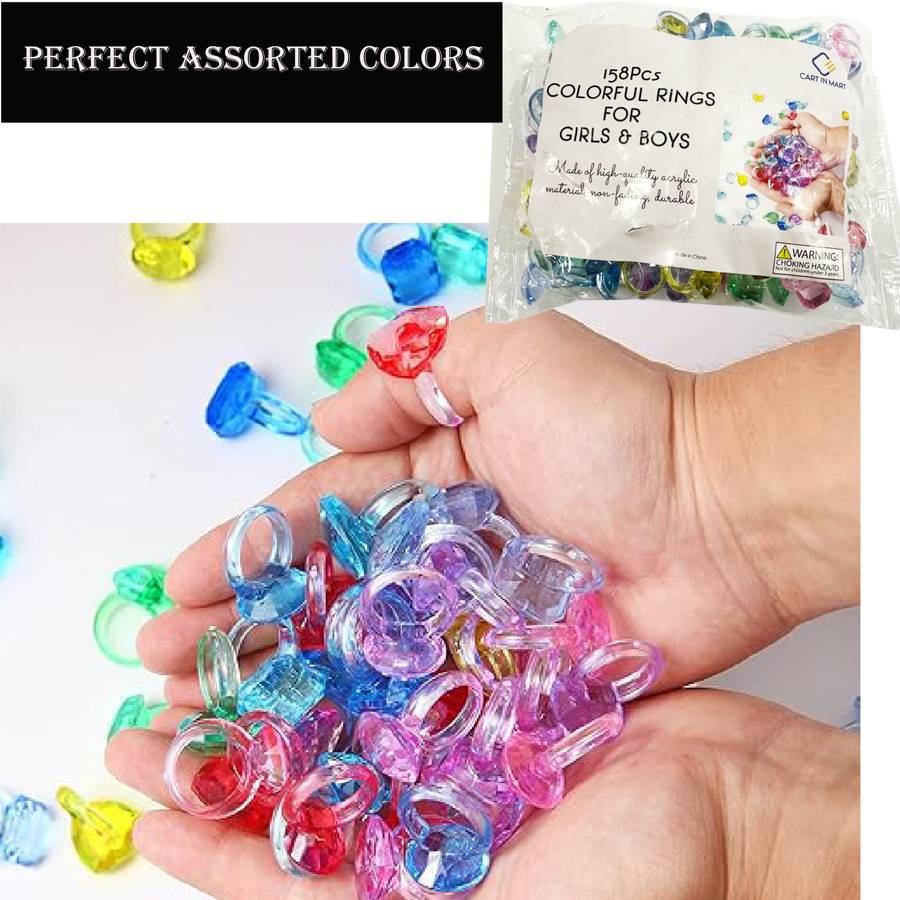 158 Piece Acrylic Gem Rings For Girls & Boys Kids Dress Up Party Favor Toys