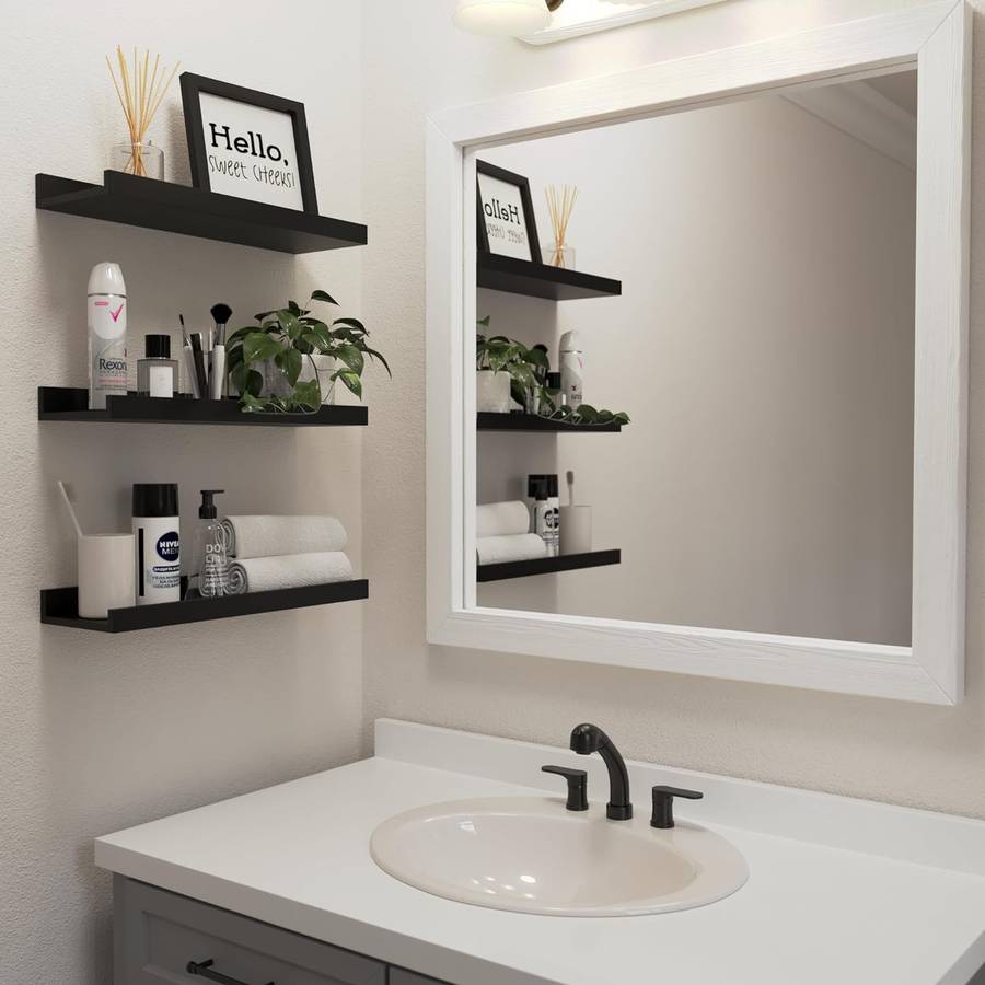 6 Pack Floating Shelves With Lips Hanging Wall Decor For Bedroom Bathroom - Modern Black