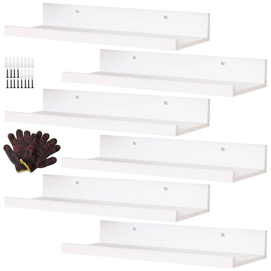 6 Pack Floating Shelves With Lips Hanging Wall Decor For Bedroom Bathroom - Modern Black