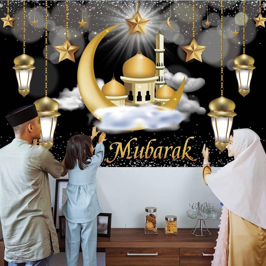 Islamic Eid Mubarak Decoration Backdrop Wall Banner Background Décor - Large