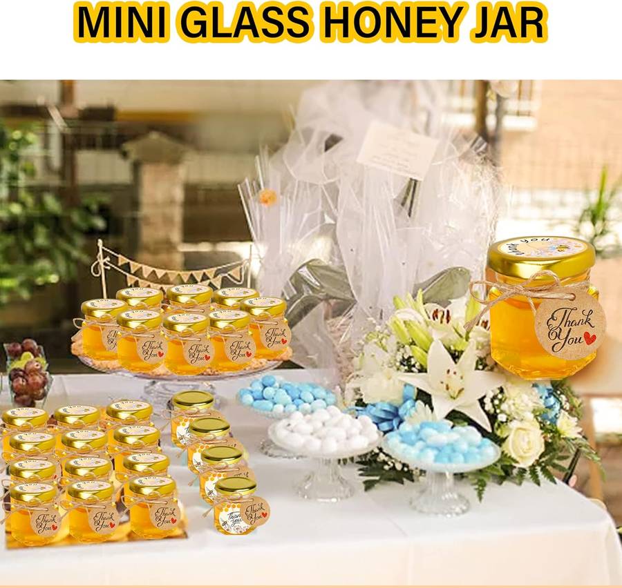 20 Pack Mini Honey Jars Pots With Dipper, Bee Pendant, Jute Party Gift Favor