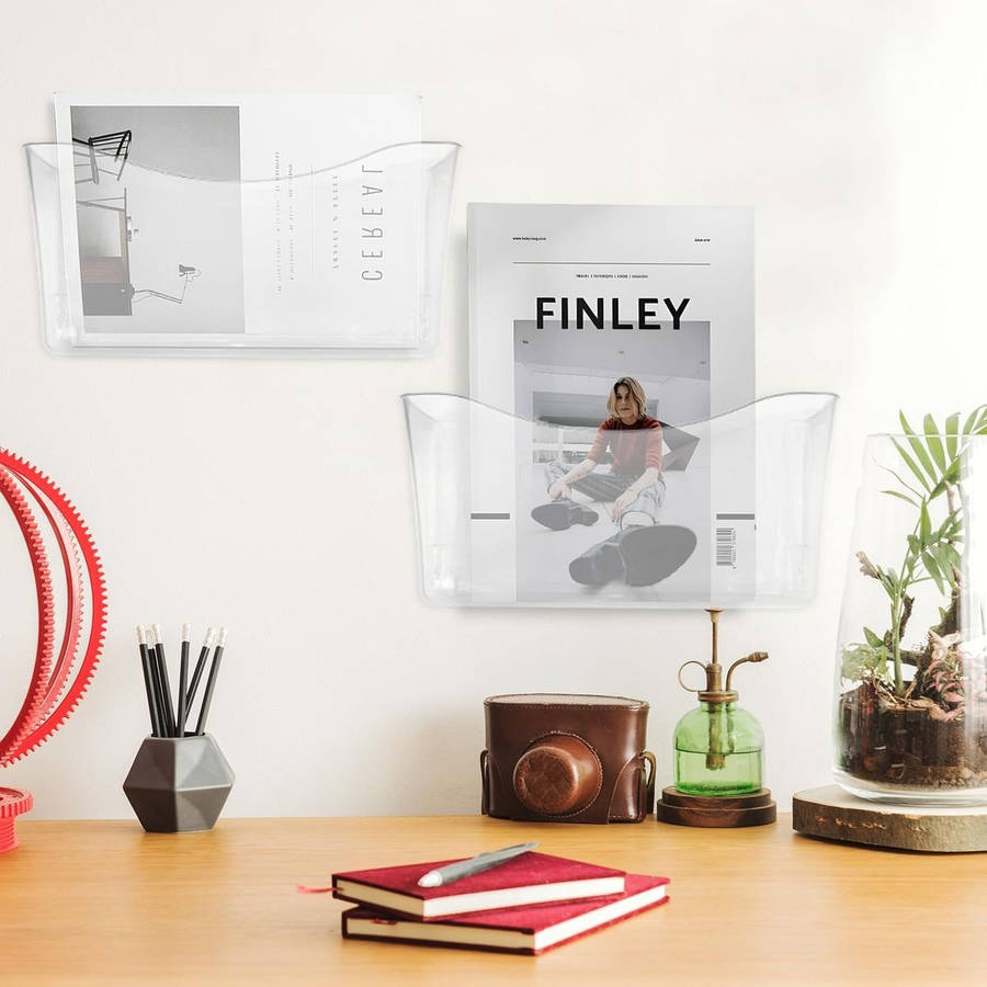 3 Pack Clear Acrylic Wall Mount Hanging File Organizer Holder Single Pocket