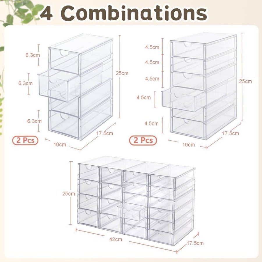 20 Drawer - 4 Sets Clear Makeup Organizers Multipurpose Stackable Storage