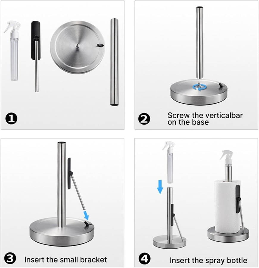 Kitchen Paper Towel Holder Stainless Steel With Sprayer,Arm & Weighted Base