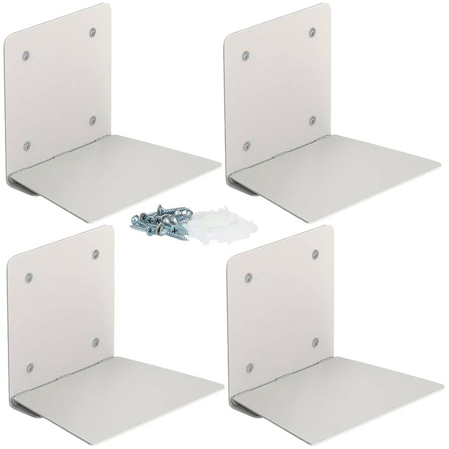 4 Pack Invisible Iron Floating Bookshelves Wall Mounted Hanging Shelf_White