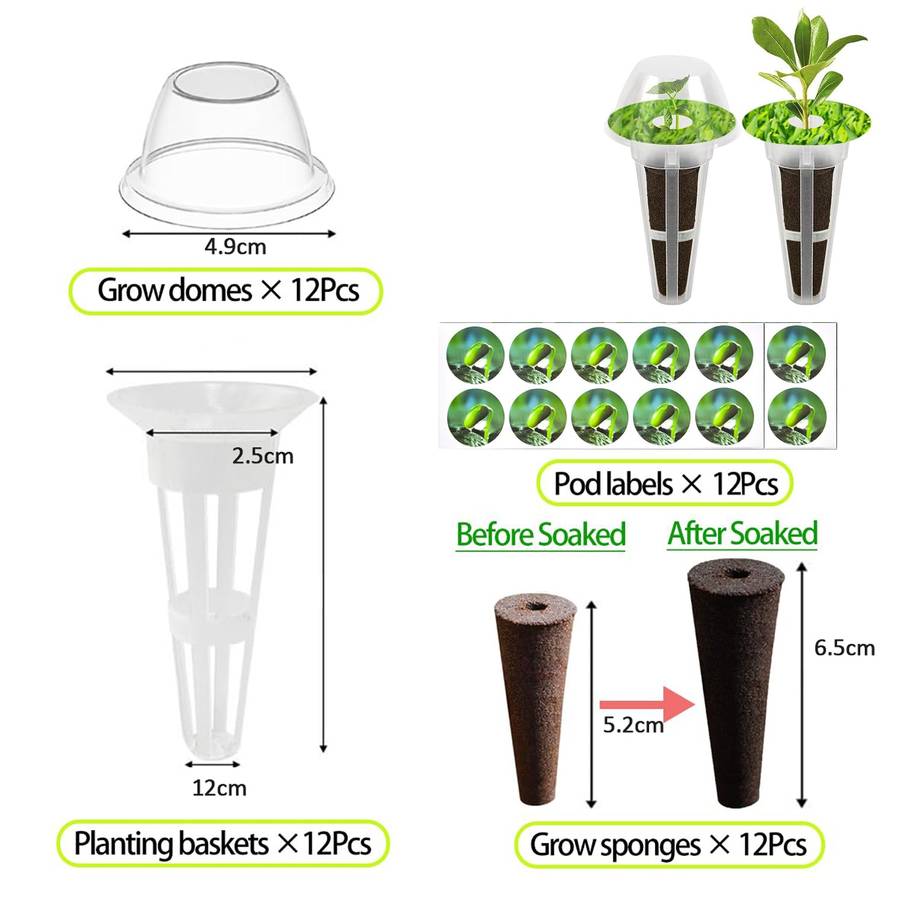 48-Piece Hydroponic Seed Pod Kit | Grow Sponges, Baskets & Domes |