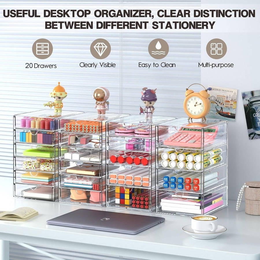 20 Drawer - 4 Sets Clear Makeup Organizers Multipurpose Stackable Storage