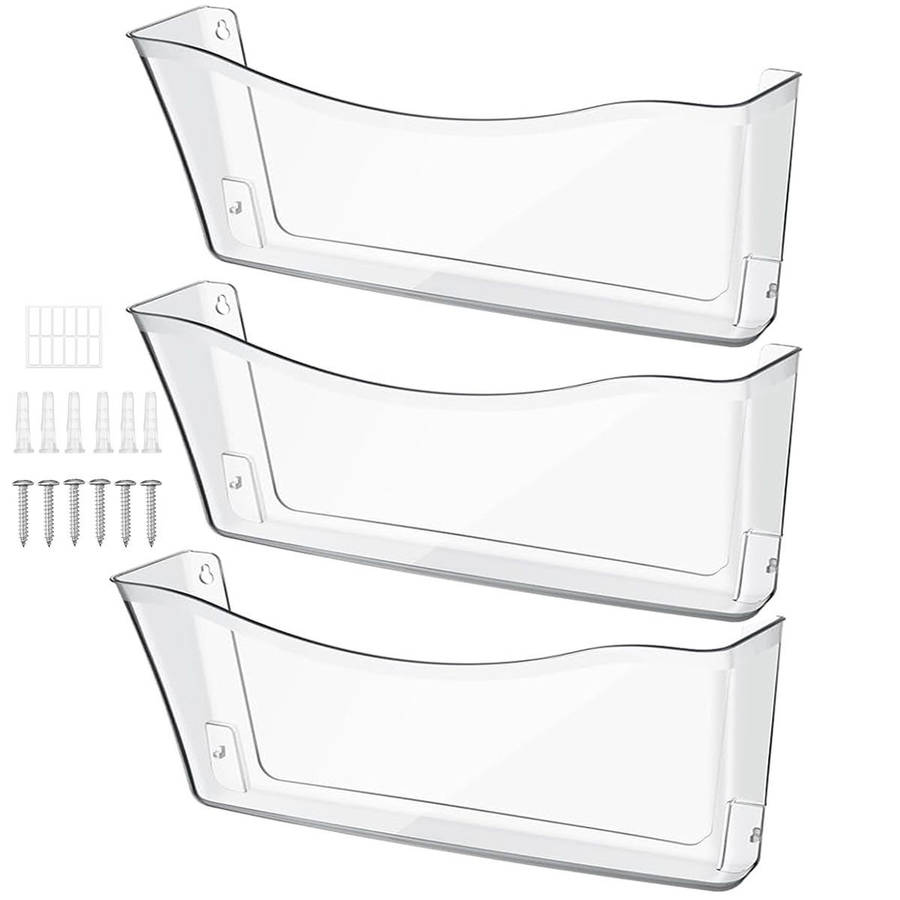 3 Pack Clear Acrylic Wall Mount Hanging File Organizer Holder Single Pocket