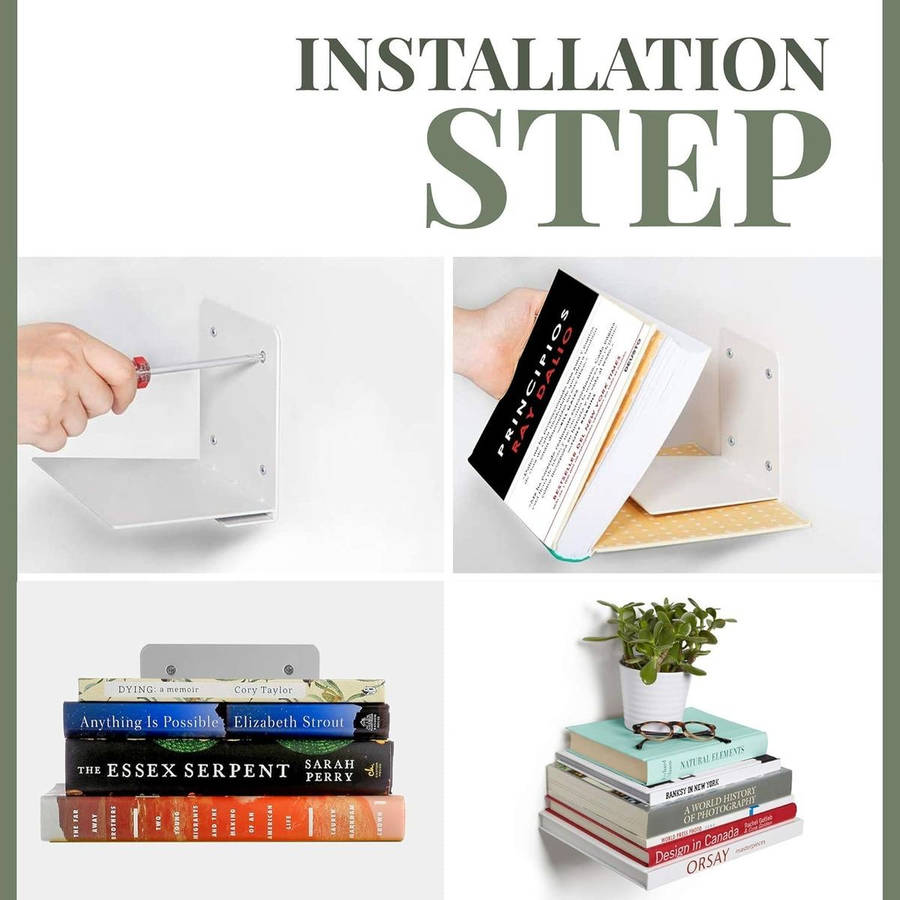 4 Pack Invisible Iron Floating Bookshelves Wall Mounted Hanging Shelf_White