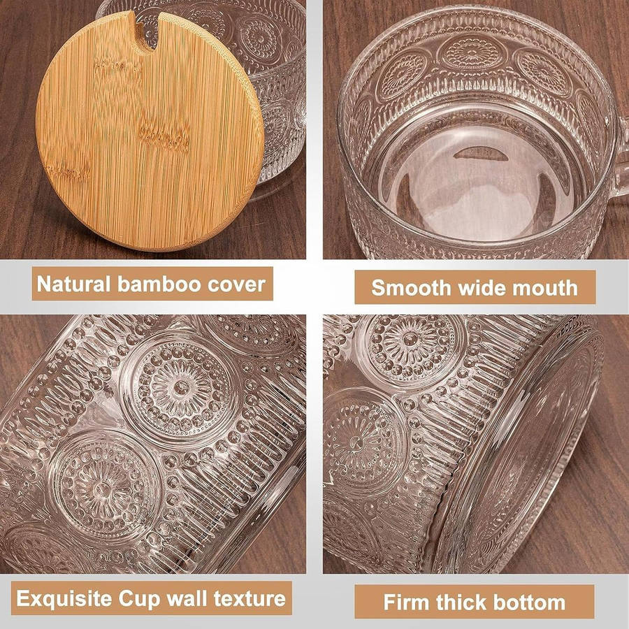 6-Pack (24 Piece) Vintage Glass Coffee Mugs Overnight Jars Tea Cups With Bamboo Lids