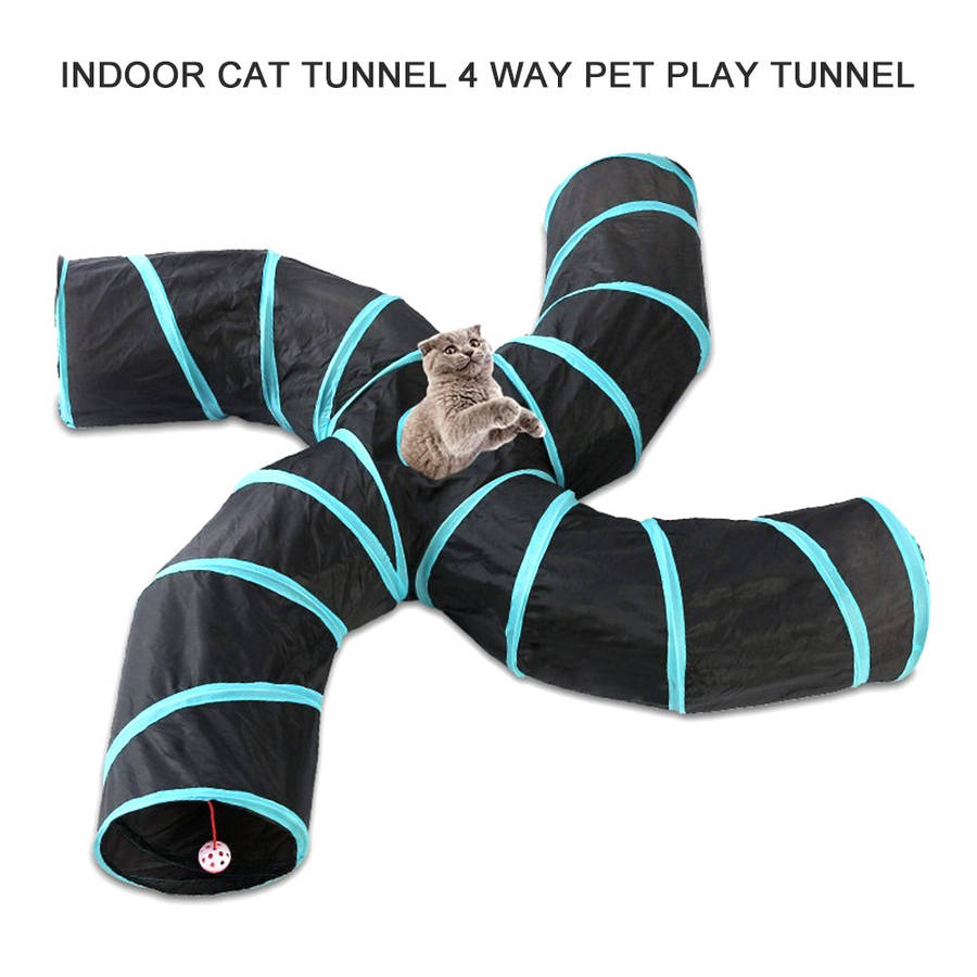 Indoor Cat Tunnel 4 Way Pet Play Tunnel Collapsible Tunnel Tube Kitty Tunnel Peek Hole Toy Pe