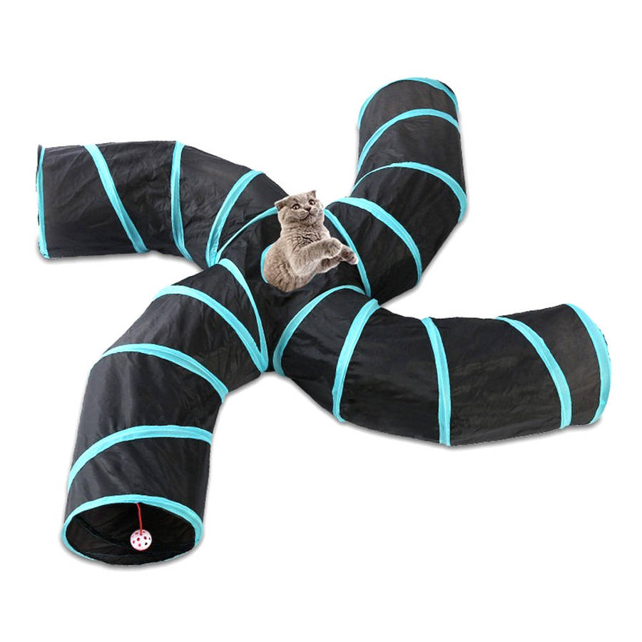 Indoor Cat Tunnel 4 Way Pet Play Tunnel Collapsible Tunnel Tube Kitty Tunnel Peek Hole Toy Pe