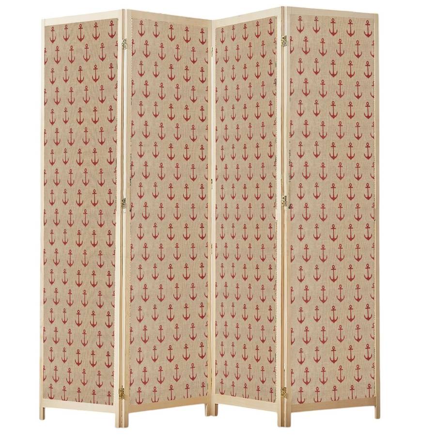 Partition Room Divider - 4 Panel See-through Printed Hessian Folding Screen Room Divider with Sol...