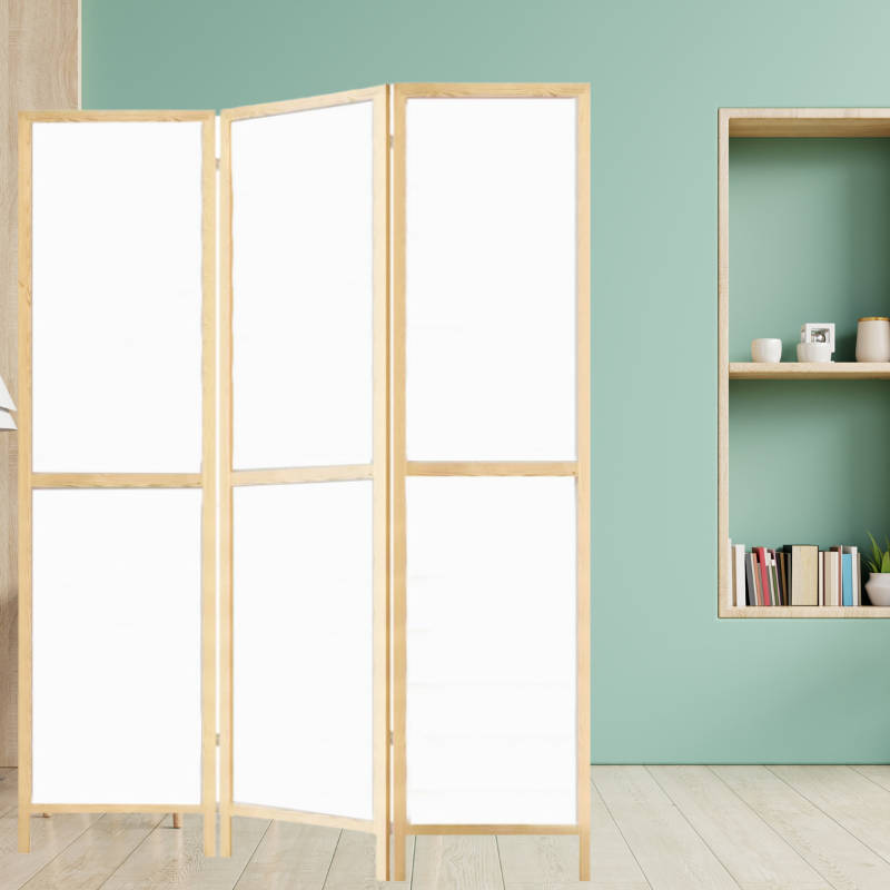 Partition Room Divider - Three-Panel Folding Privacy Screen Room Divider with Solid Wooden Frames