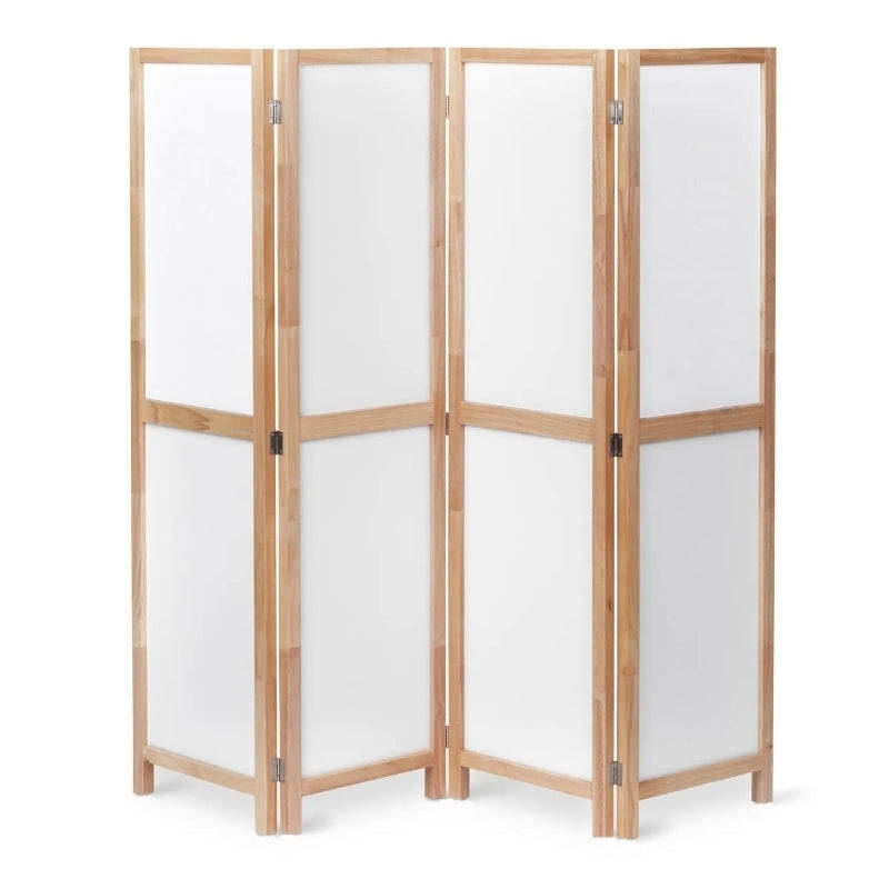 Partition Room Divider - 4 Panel Folding Privacy Screen Room Divider with Solid Wooden Frames