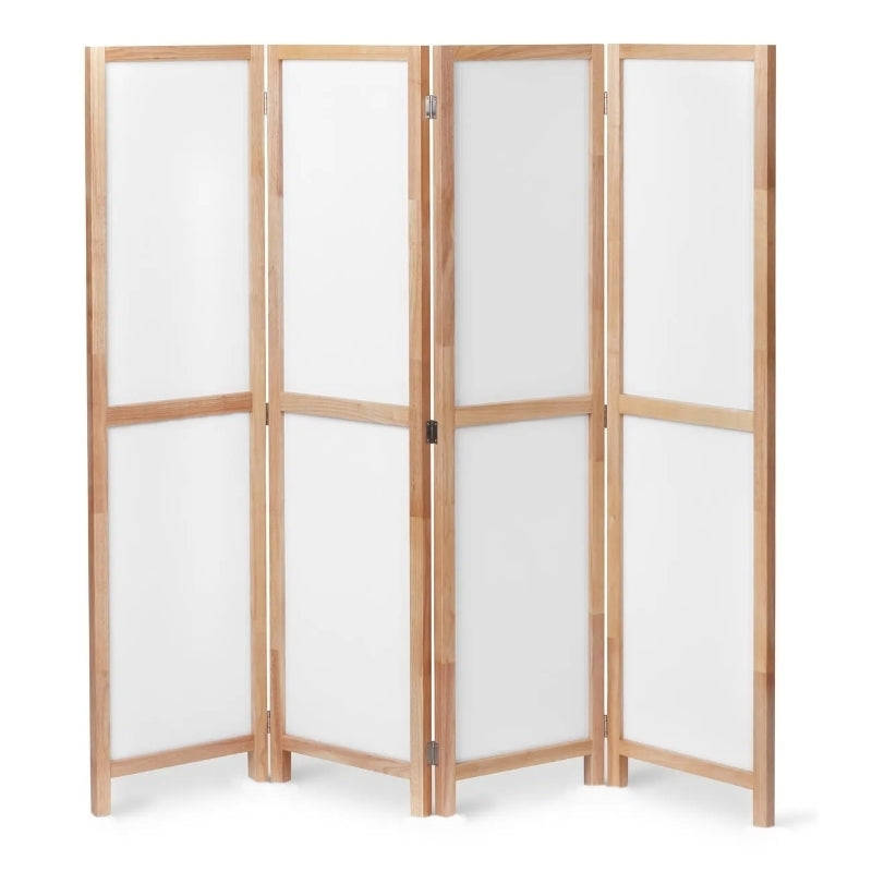 Partition Room Divider - 4 Panel Folding Privacy Screen Room Divider with Solid Wooden Frames