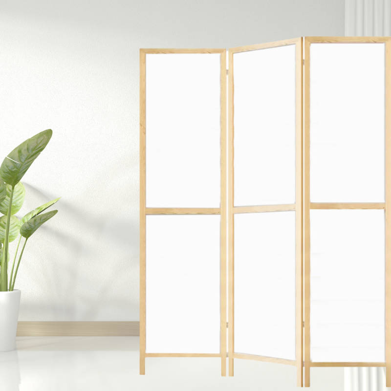 Partition Room Divider - Three-Panel Folding Privacy Screen Room Divider with Solid Wooden Frames