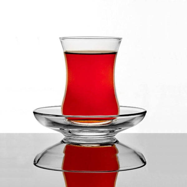 6 Piece Small 120ml Turkish Tea Glass and Saucer Set (3 Glass + 3 Saucers)