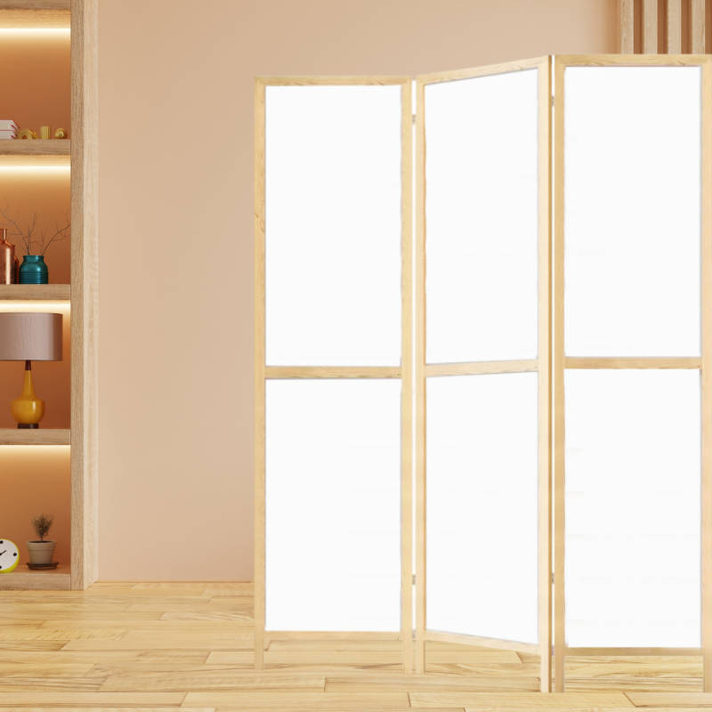 Partition Room Divider - Three-Panel Folding Privacy Screen Room Divider with Solid Wooden Frames