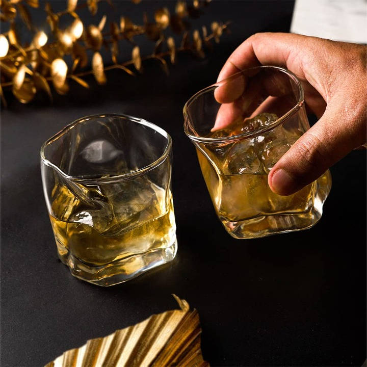 Whiskey Glasses - Set Of 6 Clear Artistic Wave Design Whiskey Glasses