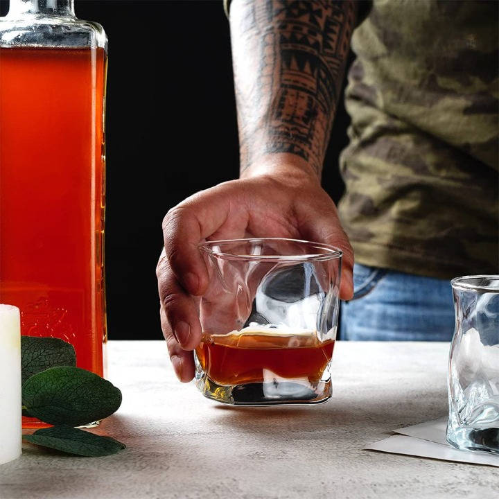 Whiskey Glasses - Set Of 6 Clear Artistic Wave Design Whiskey Glasses