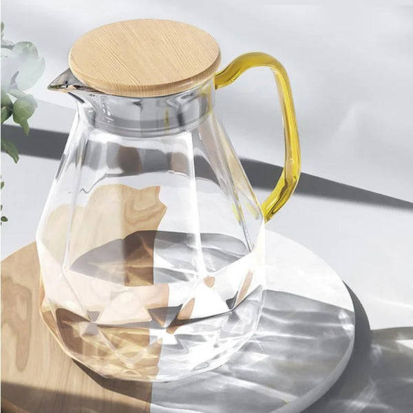 Borosilicate Glass Pitcher - Diamond Pattern 1.5 Litre Borosilicate Glass Pitcher with Bamboo and...