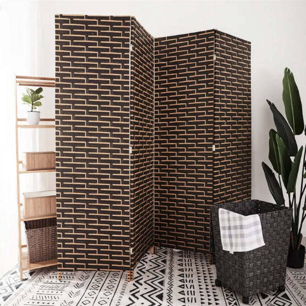 Folding Hand-Woven Rattan 4 Panel Privacy Screen Room Divider