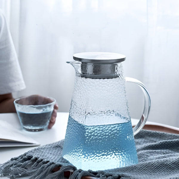 Borosilicate Glass Pitcher - Hand Crafted 1.5 Litre Borosilicate Glass Beverage Pitcher with Stai...