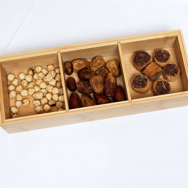Multifunction Eco-Friendly 3-Section Bamboo Dry Fruit Snack Storage Box with Lid