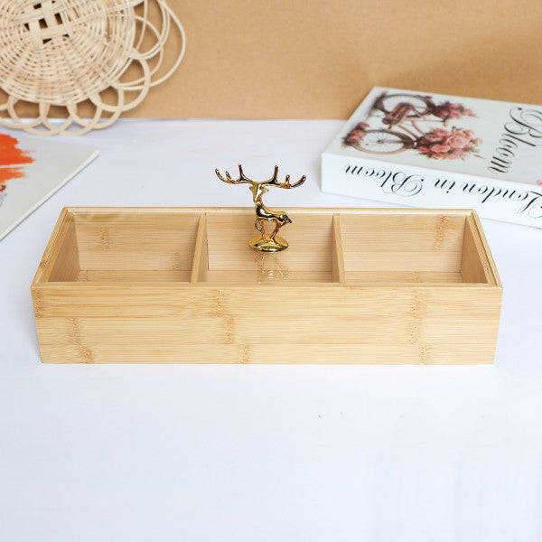 Multifunction Eco-Friendly 3-Section Bamboo Dry Fruit Snack Storage Box with Lid