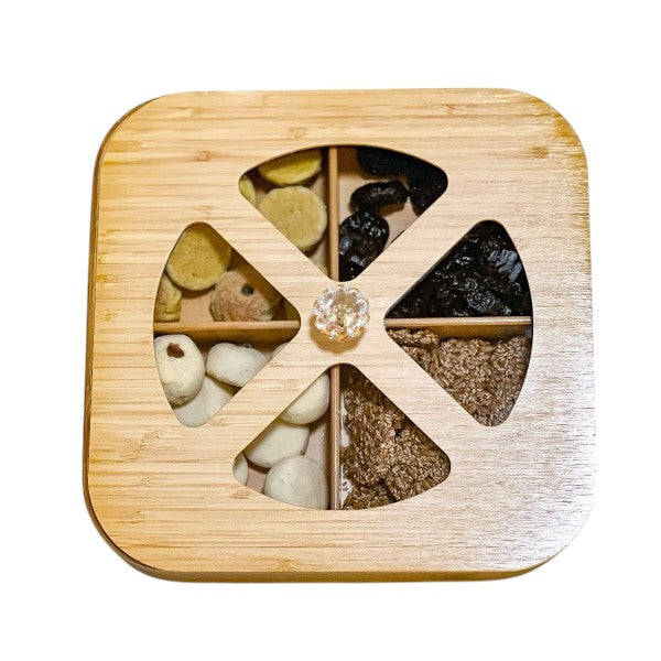 Multifunction Eco-Friendly 4-Section Bamboo Dry Fruit Snack Storage Box with Lid